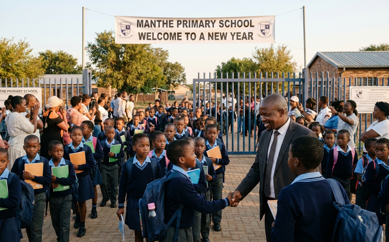 Opening day arrivals at the school gate