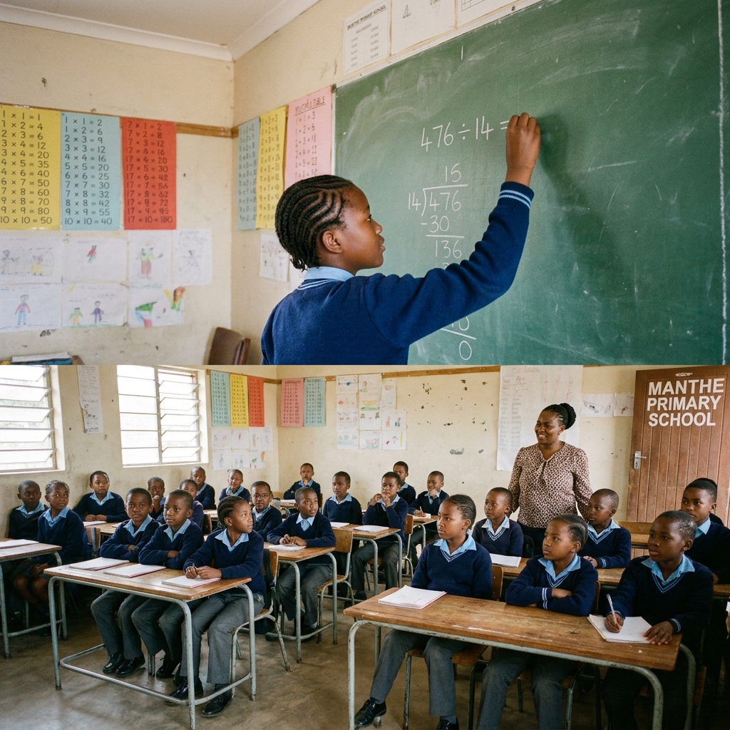 Maths chalkboard moment with a Grade 5 girl