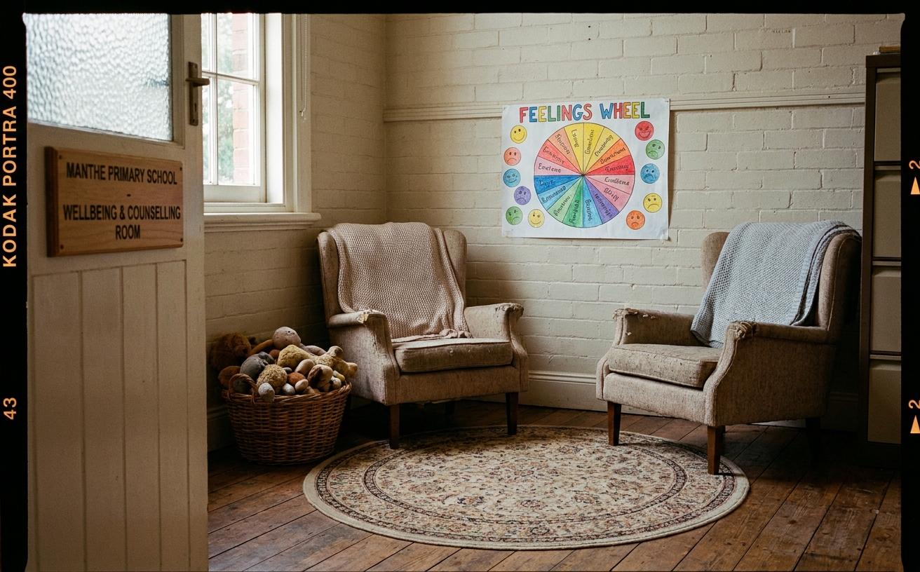 The wellbeing and counselling room with feelings chart