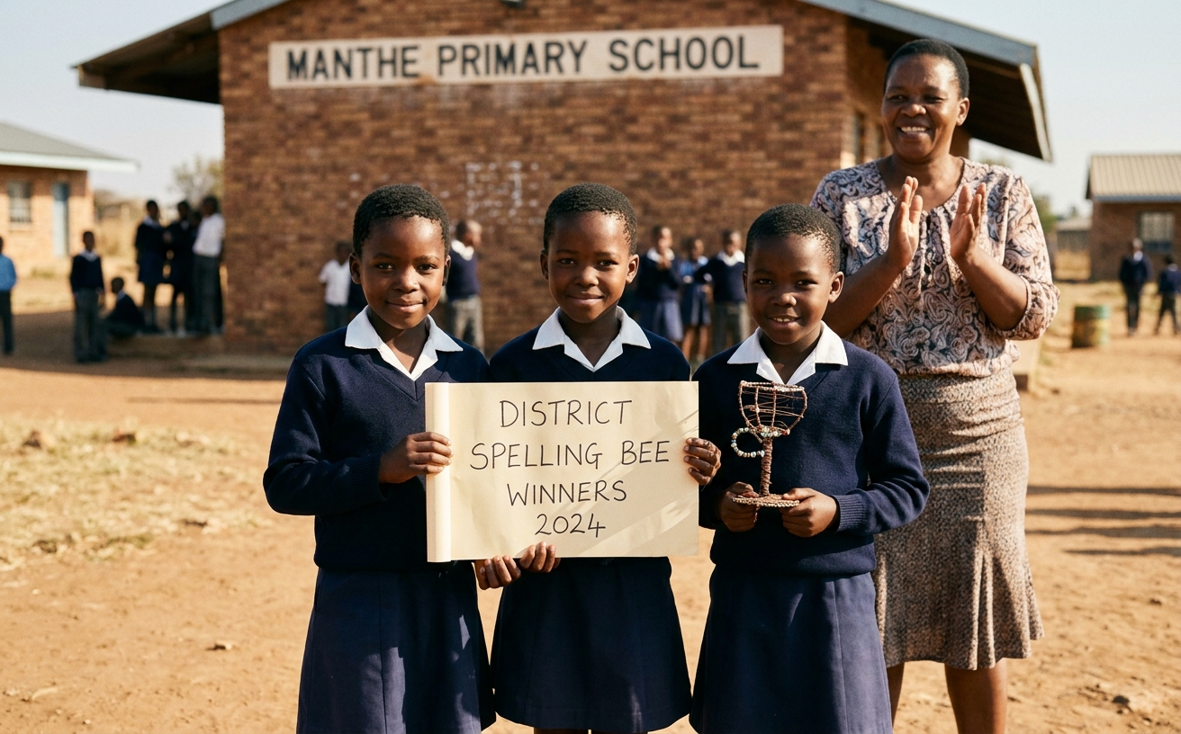 Three learners with their certificates after the spelling bee