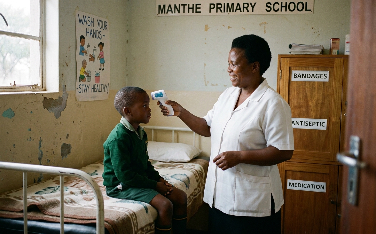 School nurse station with a friendly community health worker
