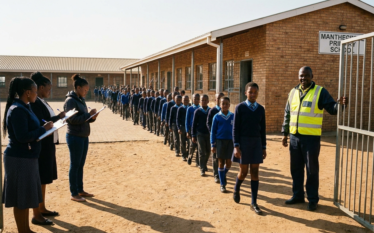 Fire and evacuation drill with learners walking calmly out