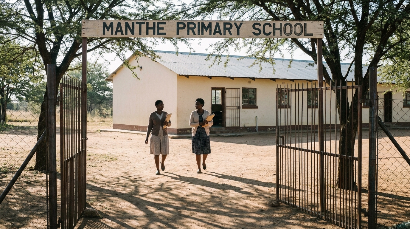 Front courtyard of Manthe Primary School in the morning