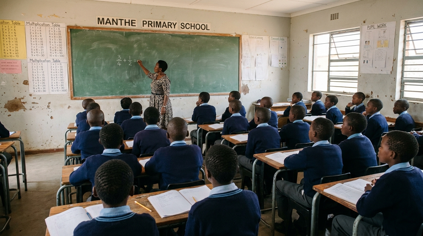 Maths lesson with the chalkboard at Manthe Primary School