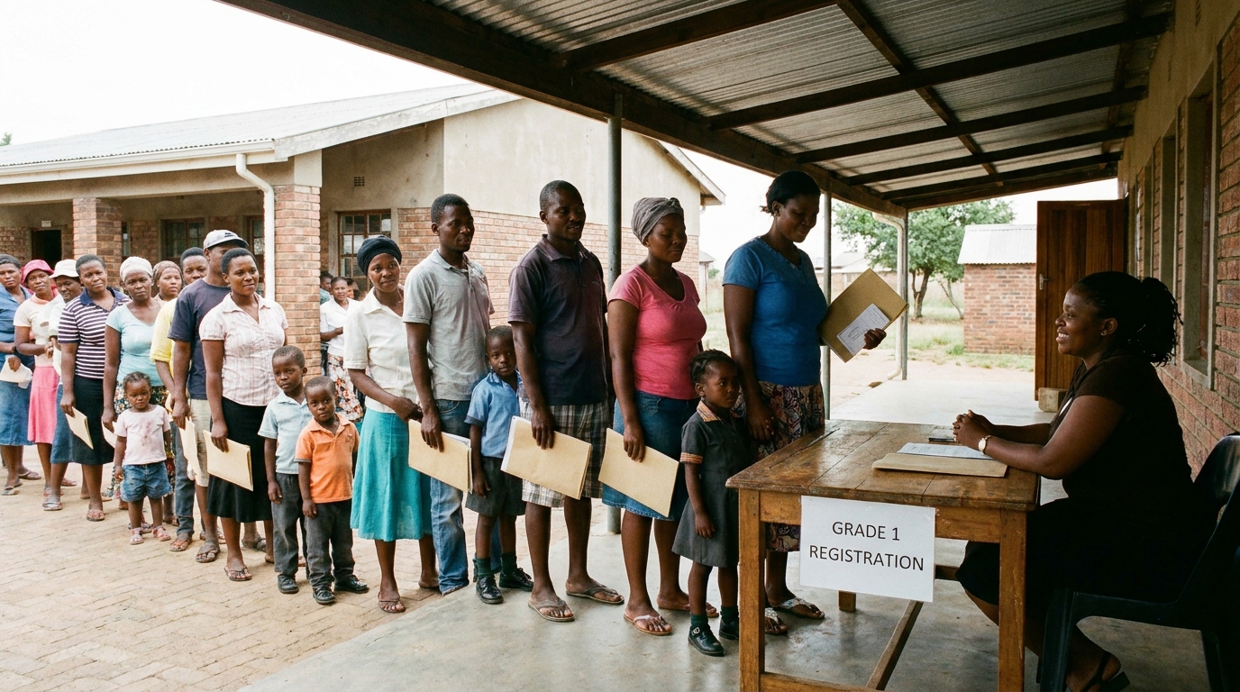 Open House registration queue at Manthe Primary School
