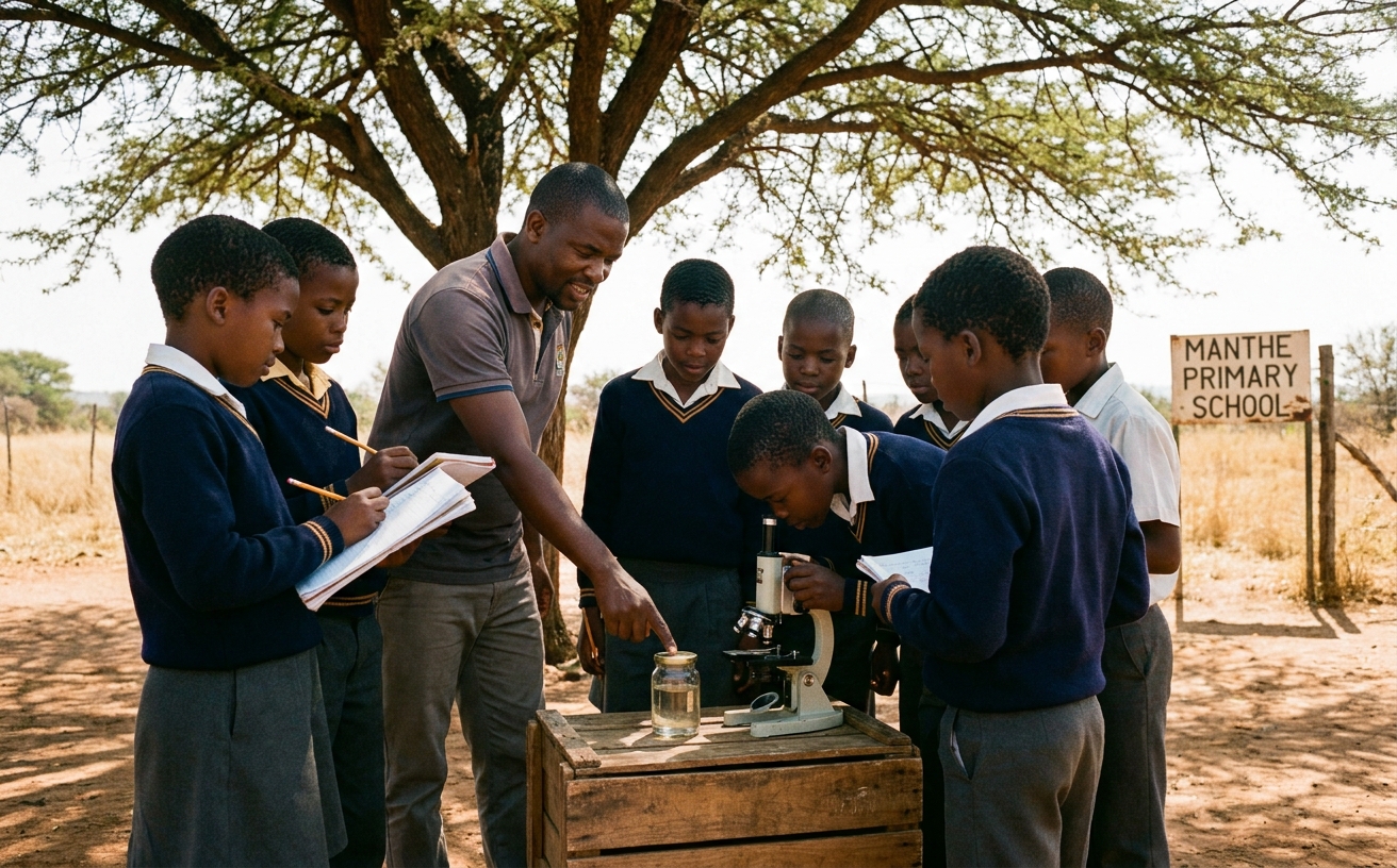 Outdoor science inquiry under an acacia tree