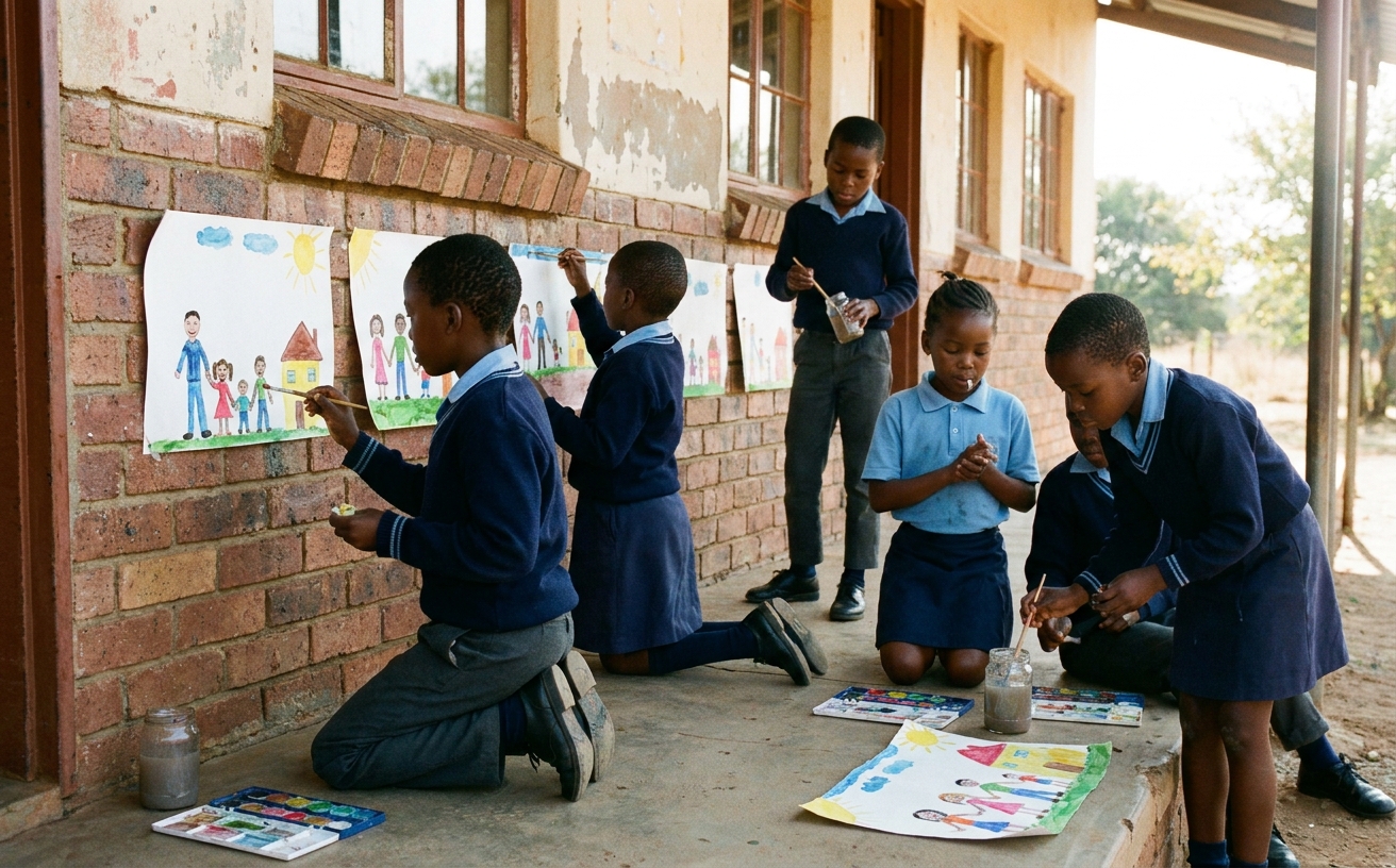 Watercolour painting on the classroom wall