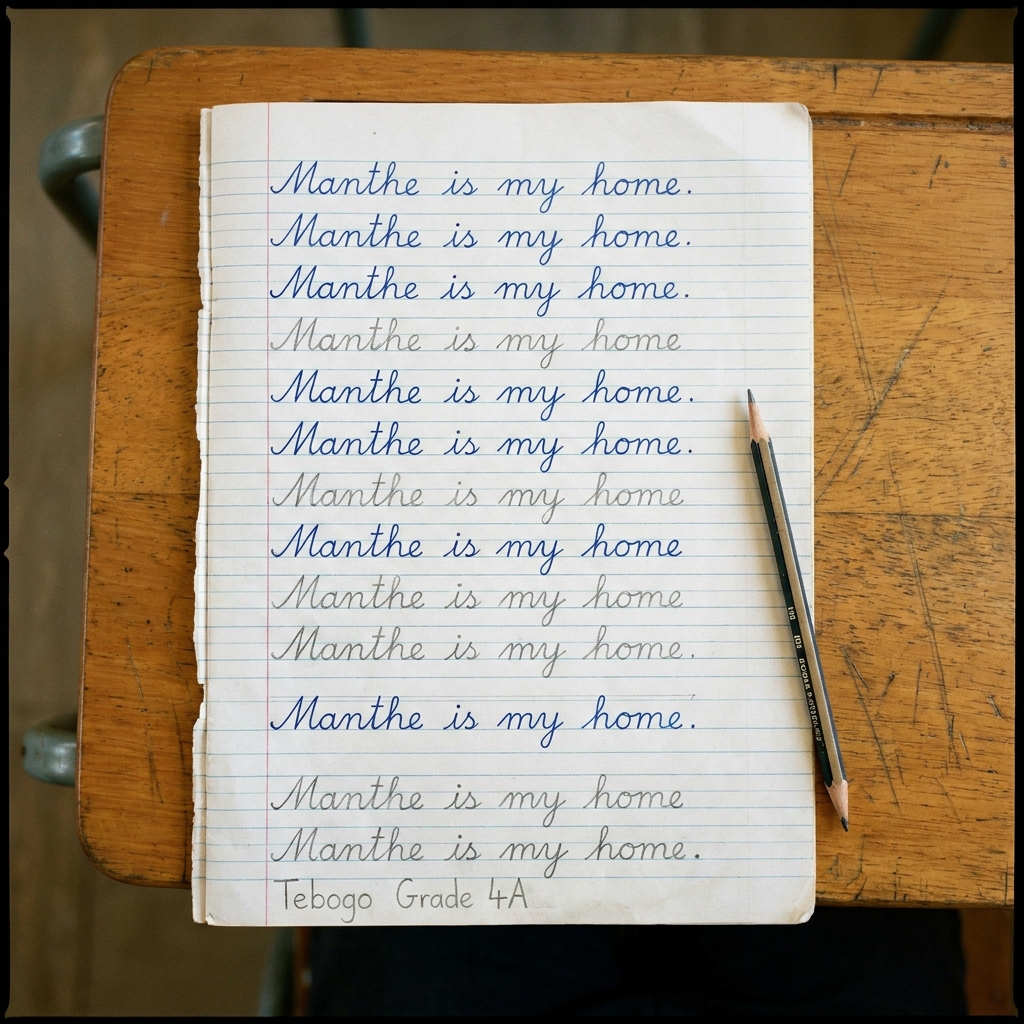 Cursive handwriting practice by Tebogo, Grade 4A