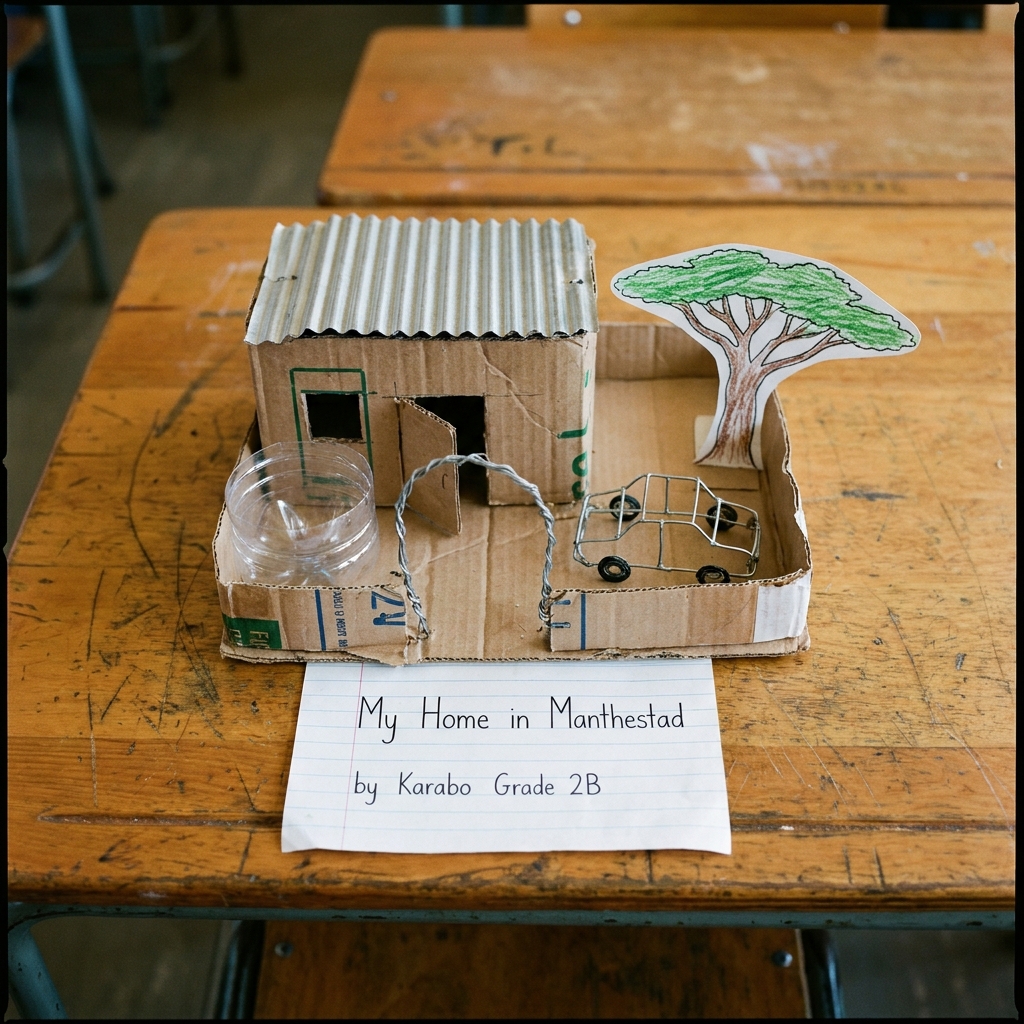 Recycled craft project of a township house by Karabo